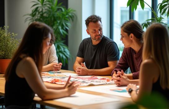Equipo VitalModa reunido trabajando en el diseño de ropa deportiva
